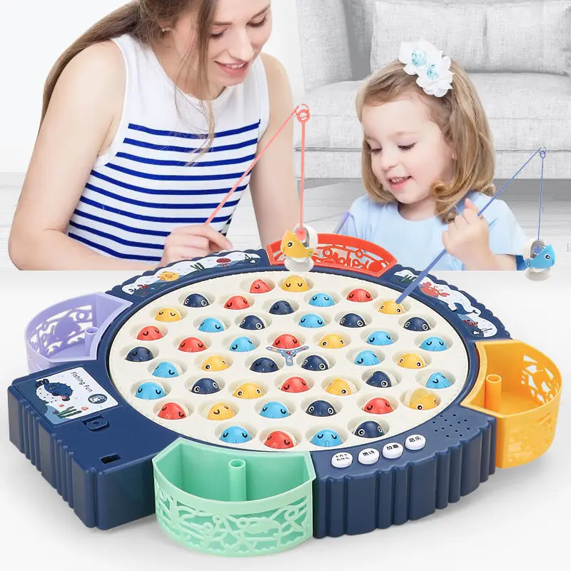 Fishing Toys For Children Boys Girls Magnetic Fish Game Electric Musical Rotating Board Play Outdoor Sports Educational Toys Kid
