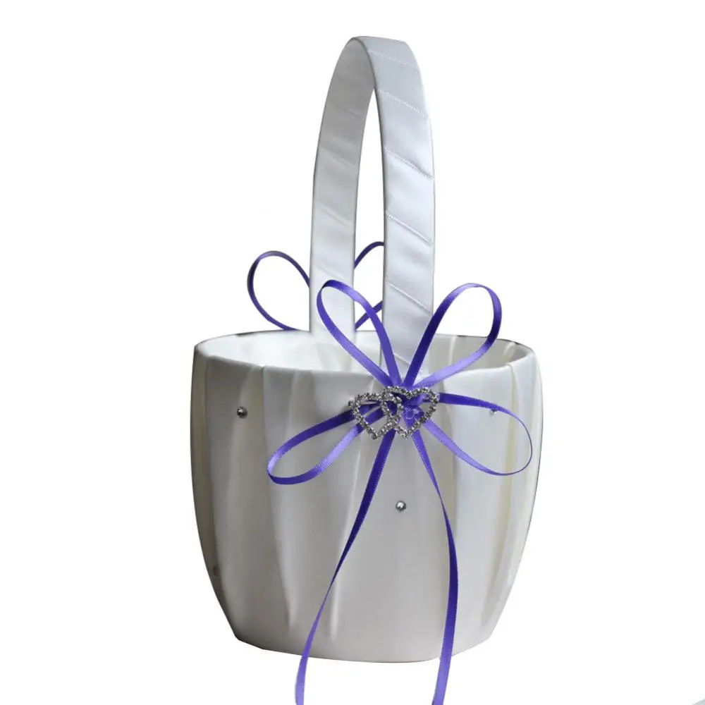 

50%HOTDouble Heart Rhinestone Satin Ribbons Bowknot Wedding Flower Basket Home Decor
