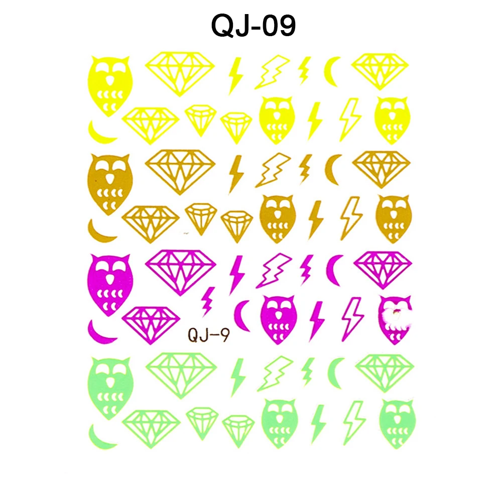 QJ-09 1 шт. DIY 3D блестящая светящаяся наклейка для ногтей флуоресцентный ноготь наклейки неоновые звезды вспышка Светящиеся в темноте наклейка Хэллоуин ногтей художественные украшения - Цвет: QJ-09