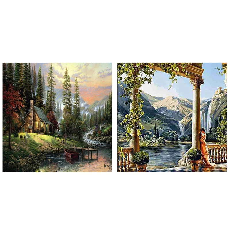 2 set Numbers Oil Paintings Home Decoration Canvas - Elegant House with beautiful scenery &amp Garden Goddess | Дом и сад