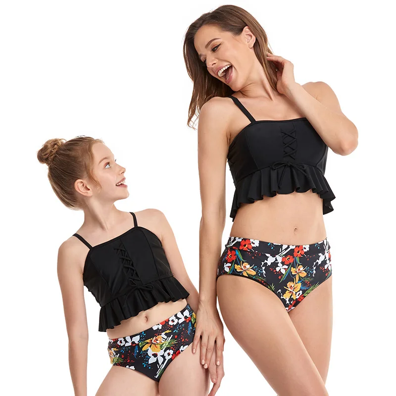 

HH 2021 Summer Family Matching Swimwear Girls Beachwear Women's Swimsuits Bikini Swim Suit Mother and Daughter Bathing Sets
