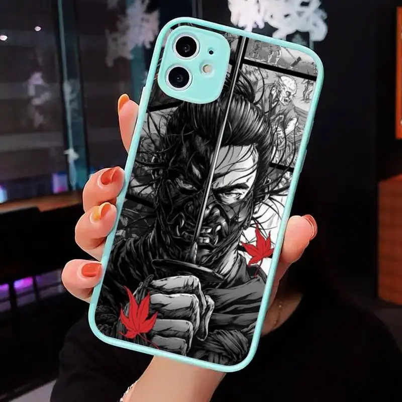 

hot game ghost of tsushima Phone Case For iPhone 12 11 Mini Pro XR XS Max 7 8 Plus X Matte transparent blue Back Cover
