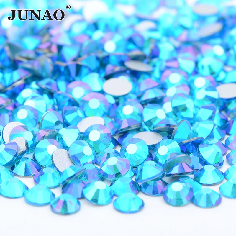JUNAO SS6 8 10 12 16 20 Стразы для дизайна ногтей с голубым пламенем стразы плоским