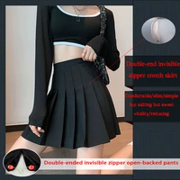 pure color high waist pleated skirt female winter short skirt large open crotch skirt double head invisible zipper outdoor sex
