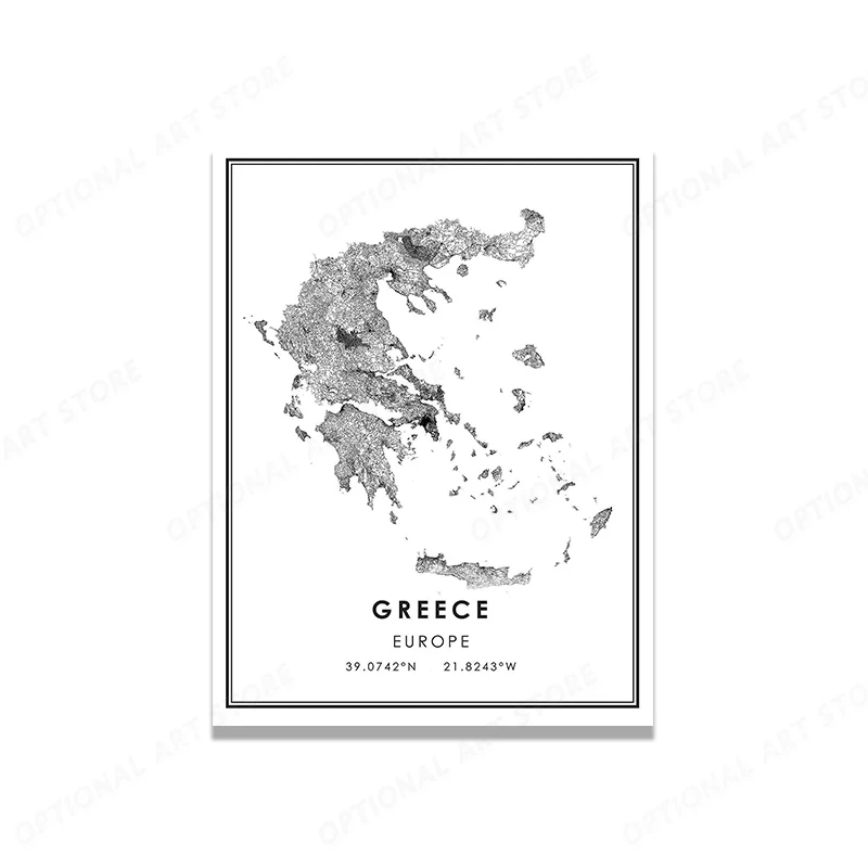 Скандинавская греческая карта украшение для гостиной холст плакат Современный