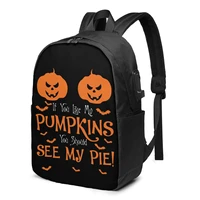 halloween pumpkin pie backpacks funny pattern stylish charging usb backpack outdoor youth bags
