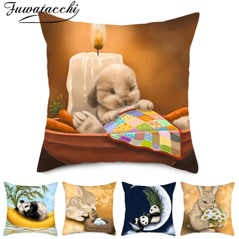 Fuwatacchi Cartoon Rabbit Cushion Cover Cute Panda Birds Animal Pillow for Home Sofa Decorative Cases 45x45cm New | Дом и сад