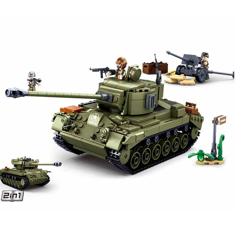 

SLUBAN WW2 Military M26E1 Pershing Tank Model Building Blocks World War 2 US Army Soldier Figures Bricks Classic Kids Toys Boys