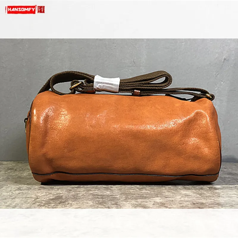 Men Crossbody Bag Leather Retro Small Chest Bag Shoulder Bag 2022 Fashion Original Cylinder Genuine Leather