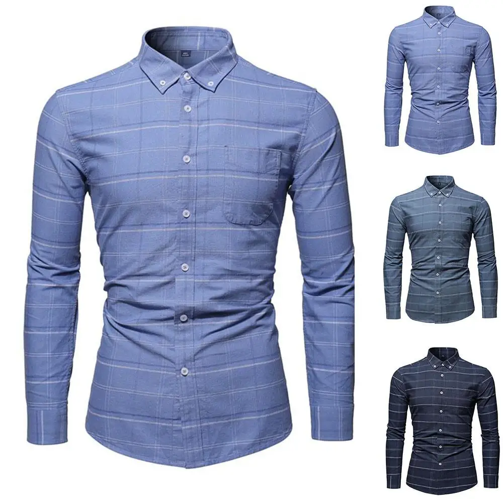 

Turn Down Collar Men Button Down Business Shirts Casual Male Check Print Formal Tops