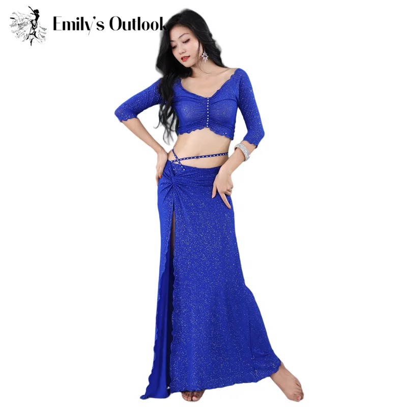 Костюм для танца живота с длинным рукавом серебристая сетка |