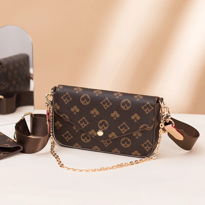 

2021 Spring and Autumn New Luxury Retro Printing Handbag 2-In-1 Fashion Brand Ladies Pu Leather Messenger Women Small Purse