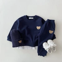 childrens fashion clothing boys sportswear bear embroidered sweatshirtpants 2 piece set little boys clothes girls home clothing