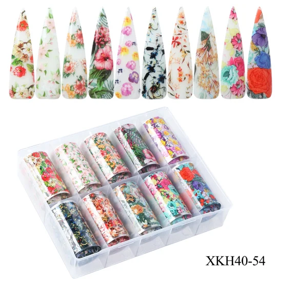 XKH40-54 10 рулонов прозрачная; Нейл-арт Фольга наклейки Звездное Небо УФ-гель Переводные обертывания клей для ногтей наклейки декоративный Маникюр TRXKH - Цвет: XKH40-54