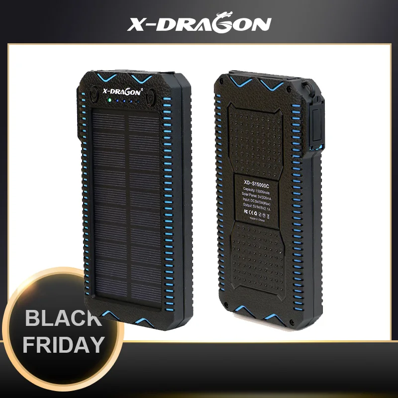 X DRAGON 15000 мАч солнечный банк Портативный внешний Батарея с электрическая