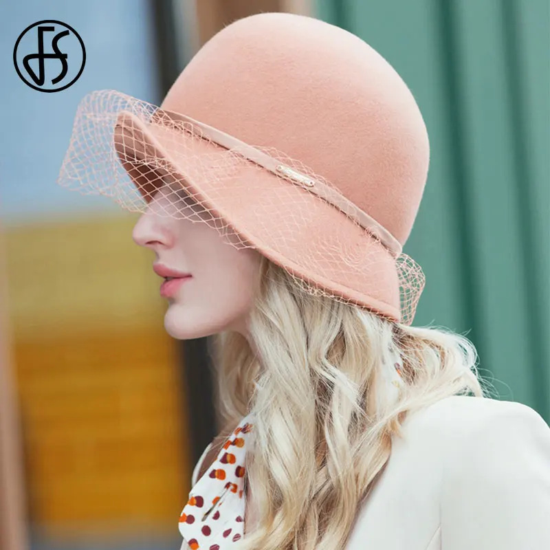 Женская фетровая шляпка-Колокол FS шерстяная шляпка-котелок с широкими полями для