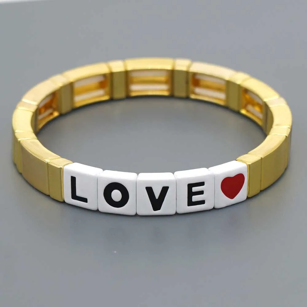 Новинка, браслет из бисера с надписью LOVE, розовое золото, ручной работы, эмалированная плитка, браслет на запястье, окрашенная металлическая манжета, браслет, ювелирное изделие