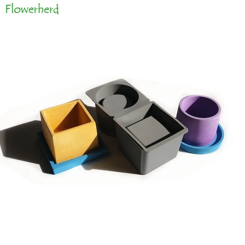 

DIY Square Round Silicone Mold Clay Molds for Concrete Cement Flower Pot Mold Resin Molds Double Layer Plaster Succulent Mould