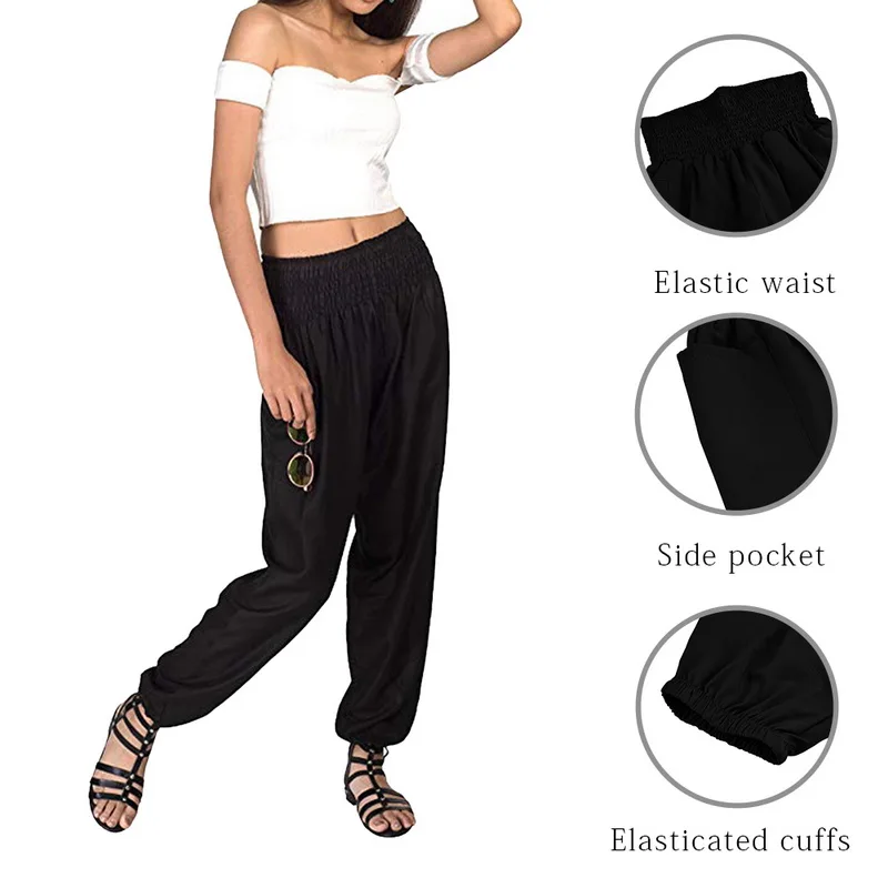 Women Pants Pant Elastic Waist Summer Loose Fashion Trousers With Pocket Gymwear Classic Baggy Oversize Ladies | Женская одежда