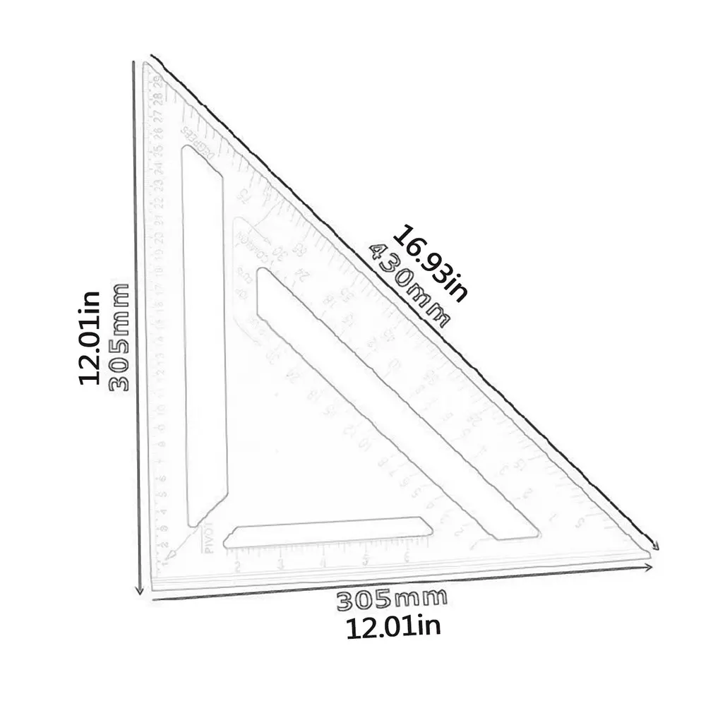 

12 inch Metric Aluminum Alloy Triangle Angle Ruler Protractor Woodworking Measurement Tool 30cm Quick Read Square Layout Gauge