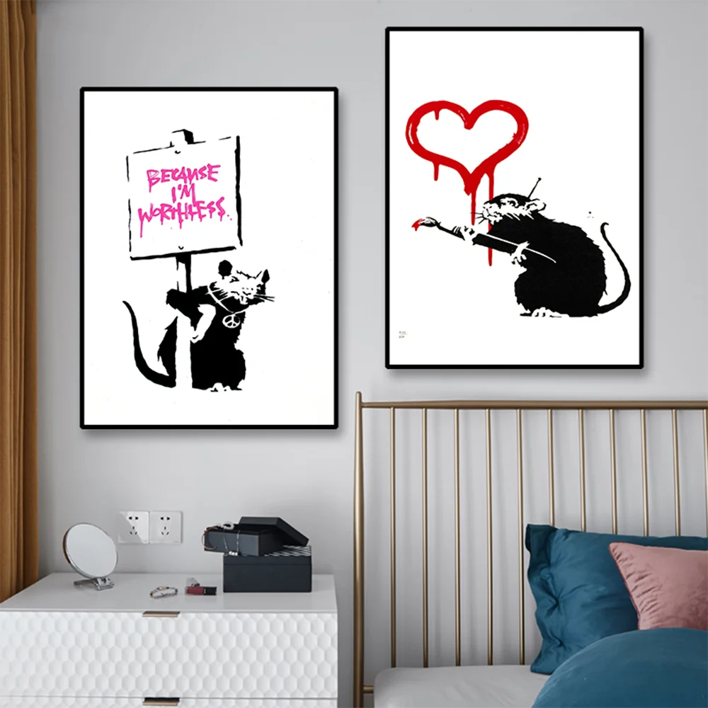 

Nordic Simple Abstract Canvas Painting Art Print Wall Art Love Mouse Poster And Prints Wall Picture For Living Room Indoor Decor
