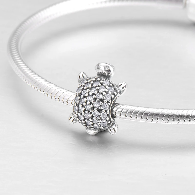Прекрасный маленький Черепаха 925 пробы Серебряный Очаровательный сверкающий CZ