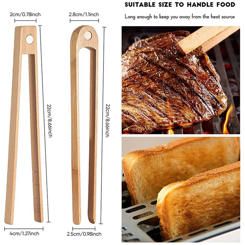 

2 Pieces Magnetic Bamboo Toaster Tongs with 6 Pieces Cotton Pot Holder with Hanging Loop