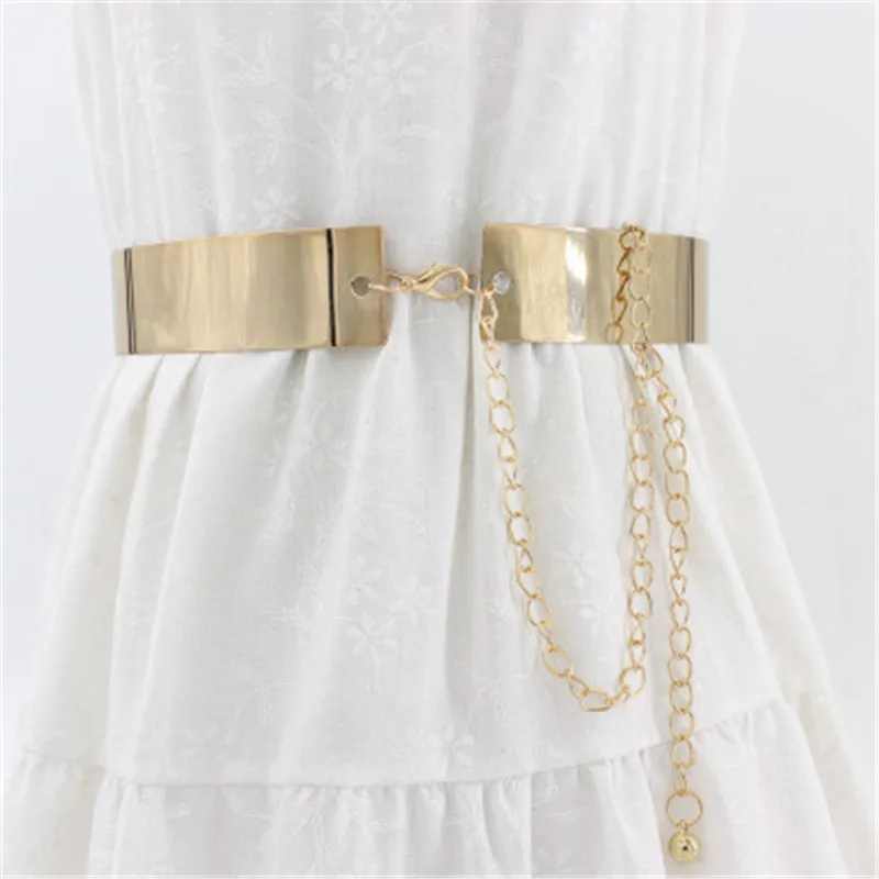 

Fashion Gold Silver Adjustable Metal Wide Bling Vogue Waistband Plate Ladies Chains Waist Belt Woman Mirror Waistband Dress Belt