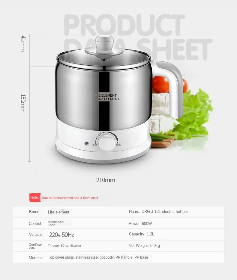 

High Quality Stainless Steel Mini Electric Pot 220V 1.2L Breakfast Egg Cooker Water Heater Boiler Porridge Soup 220V