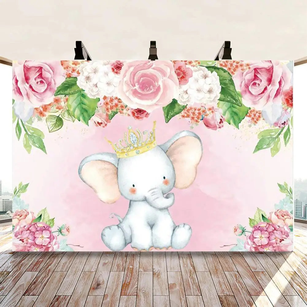 

Girl Elephant Baby Shower Backdrop Cute Elephant Floral Photo Booth Backdrops Elephant Birthday for Girl Photography Background
