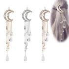 Заколка для волос с бусинами женская, Элегантная Модная Длинная цепочка-кисточка с кристаллами в форме Луны, стразы, аксессуары для волос, бижутерия