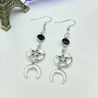 2021 crescent goddess black birthstone earrings and pentagram witch moon earrings gothic celestial jewelry sun jewelry