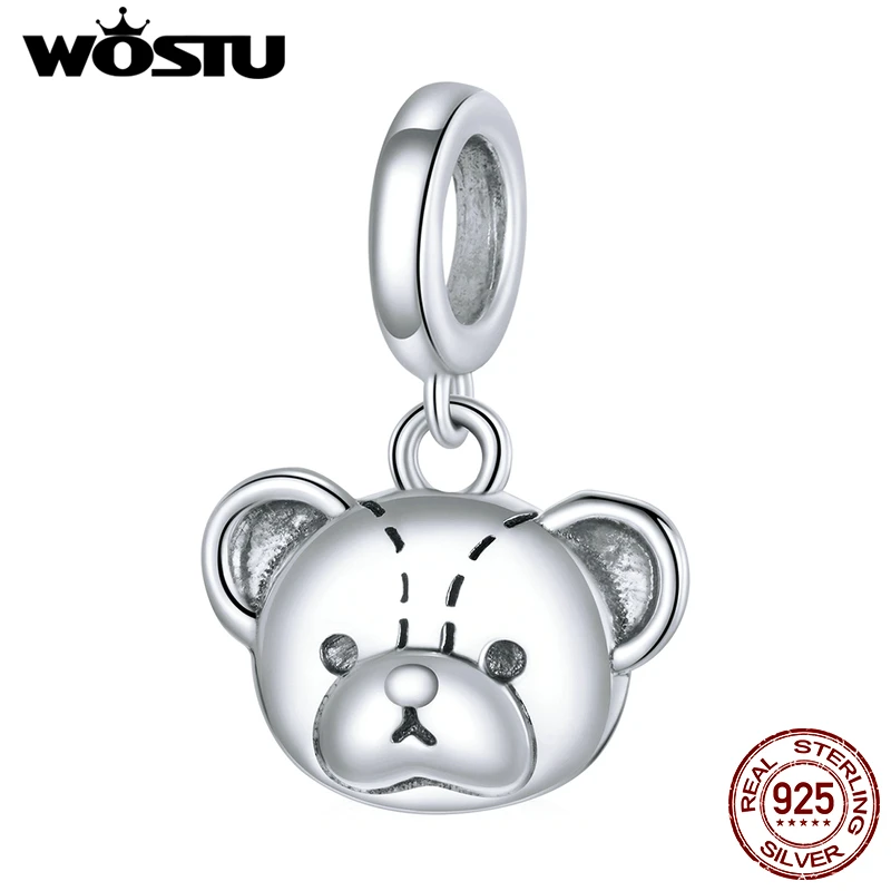 

WOSTU 925 Sterling Silver Charms MINI Pendant Vintage Cute Bear Bead Fit New Bracelet For Women DIY Jewelry CQX120-L