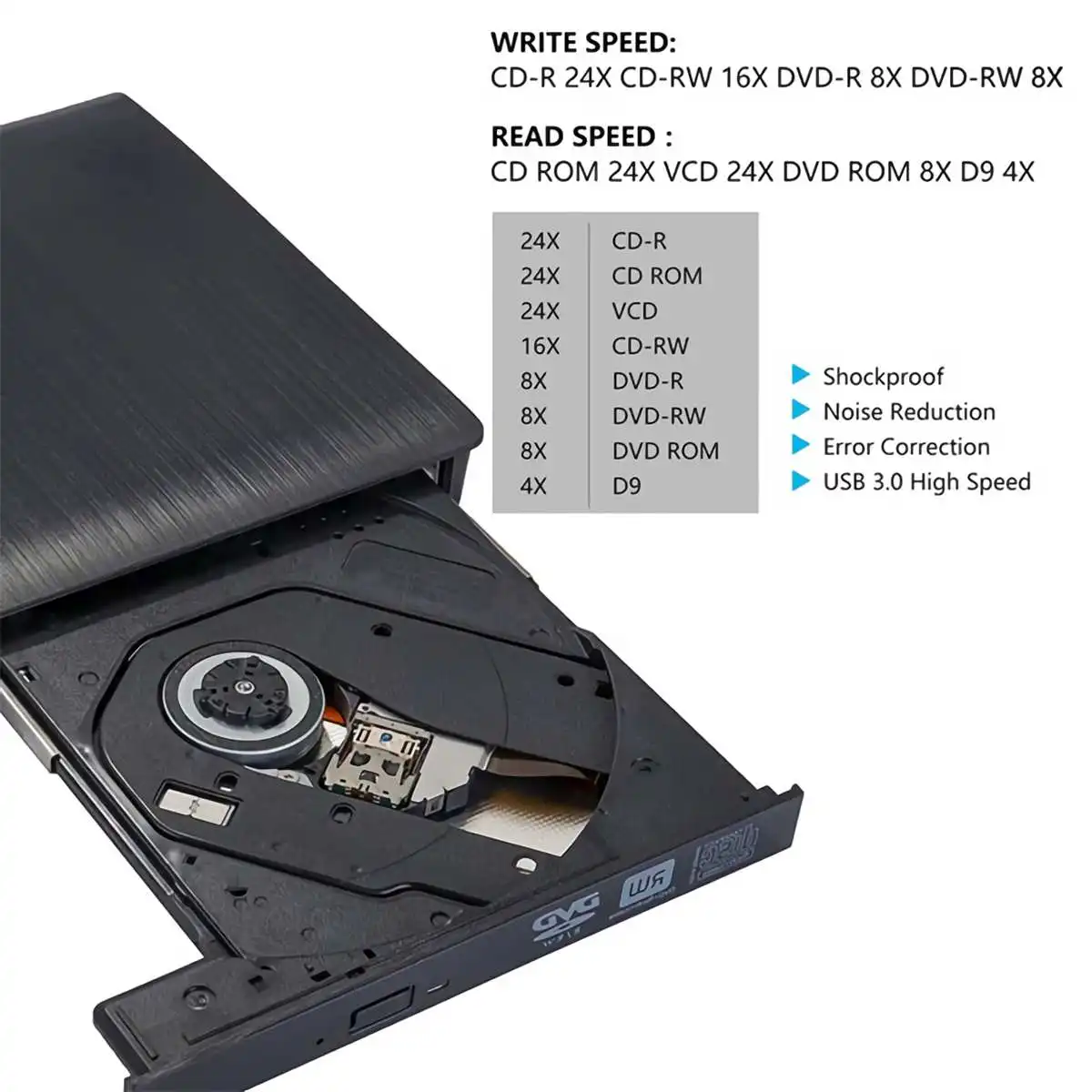 USB3.0 тонкий мобильный внешний DVD RW CD записывающий привод устройство для чтения
