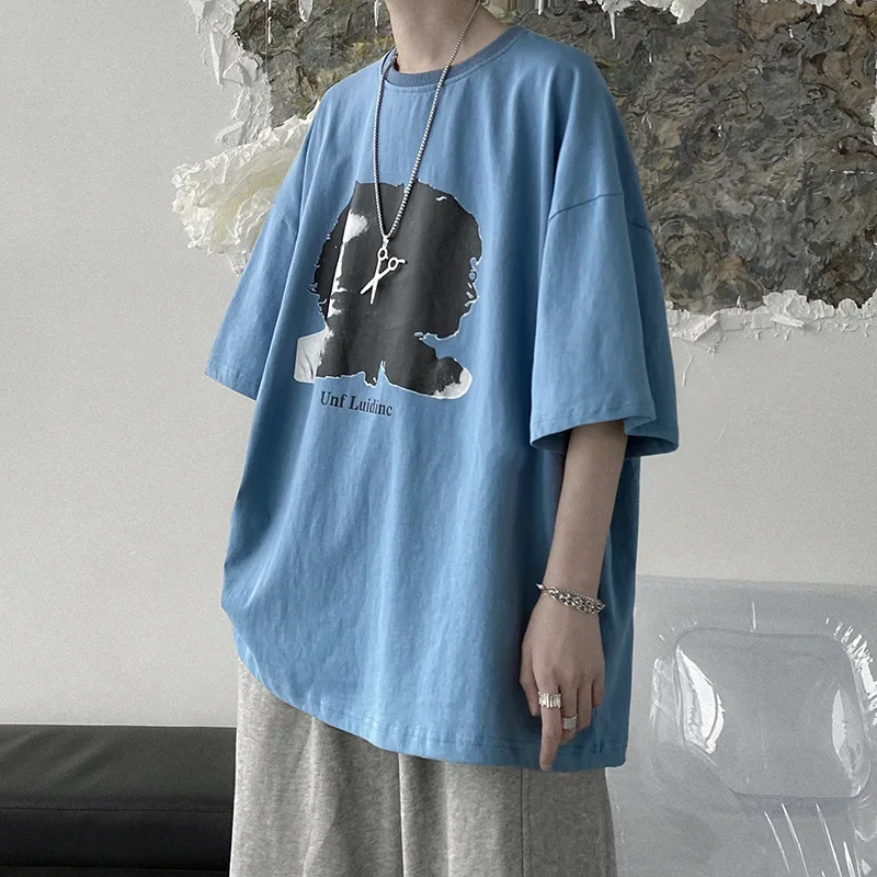 

Футболка мужская с коротким рукавом, брендовая тенниска с круглым вырезом, повседневная майка свободного покроя с рукавом до локтя, трендов...