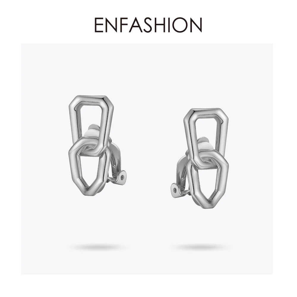 ENFASHION панк звеньевая цепочка, серьги-манжеты на клипсах для женщин, рок серьги без пирсинга, Букле д 'ореиль Femme EC191048 - Окраска металла: Silver color