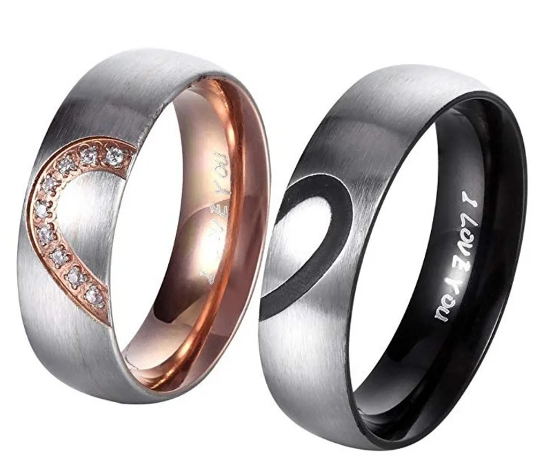 His& Hers Real Love Heart Promise Ring Stainless Steel Couples Wedding Engagement Bands Top Ring