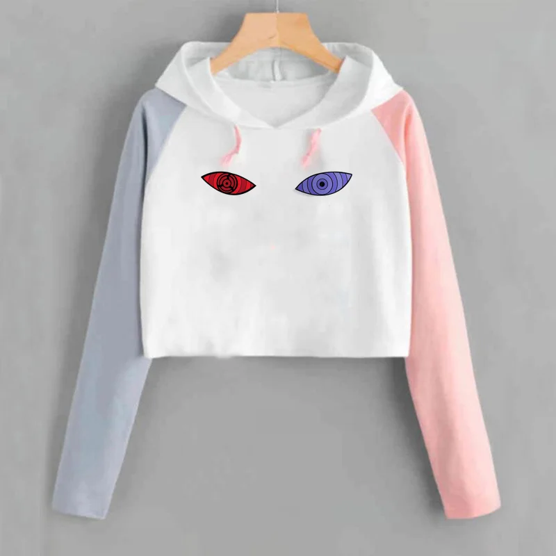 Harajuku аниме толстовки для женщин Наруто укороченная Толстовка Uchiha Uzumaki Hatake Eyes пуловер с рисунком толстовка хип хоп Уличная - Цвет: 10