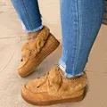 New Fashion Women Winter Cotton Shoes Plush Warm Snow Boots Ladies Casual Flat Short Boots Solid Color Furry Females Feetwear