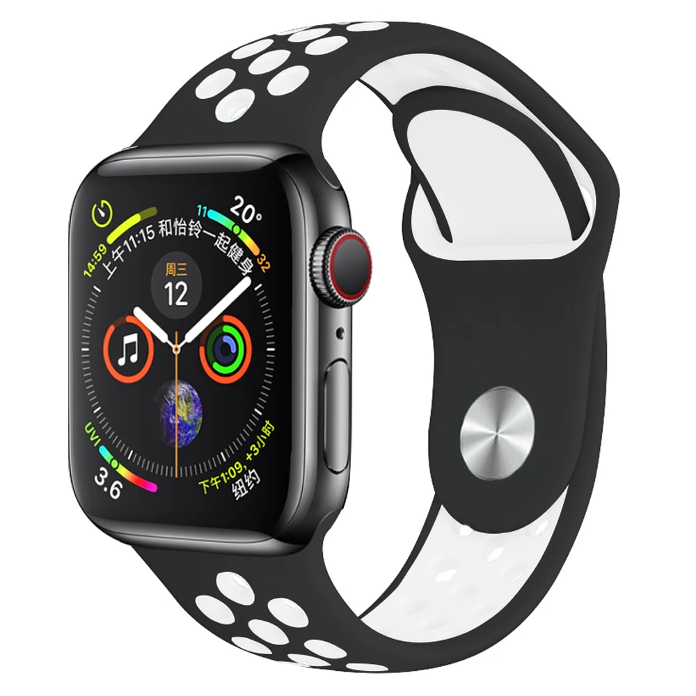 Black with white Мягкий силиконовый сменный спортивный ремешок для Apple Watch, 38 мм, 40 мм, серия 1, 2, 3, 4, 5, 42 мм, 44 мм, браслет на запястье, ремешок для iWatch Sports - Цвет ремешка: Black with white