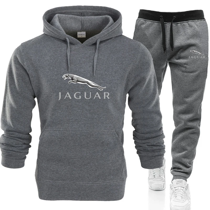 

2020 2 Pieces Sets Tracksuit Men Hooded Sweatshirt+pants Pullover Jaguar Car logo Print Hoodie Sportwear Suit Casual Men Clothes
