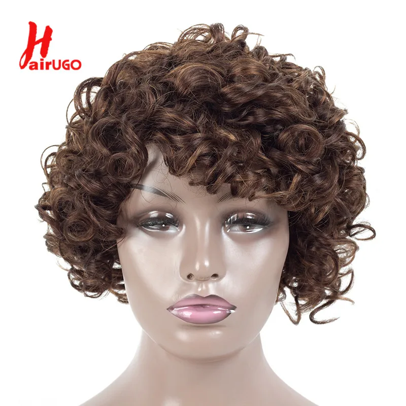 

HairUGo Loose Deep Curly Human Hair Wigs For Black Women Bouncy Curl Machine Made Human Hair Wig Non-Remy Ombre Brazilian Wigs