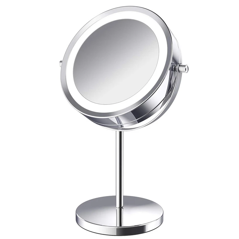 

Двухстороннее зеркало для туалетного столика со светодиодной подсветкой, увеличение 1X 10X, двухстороннее круглое зеркало для туалетного сто...