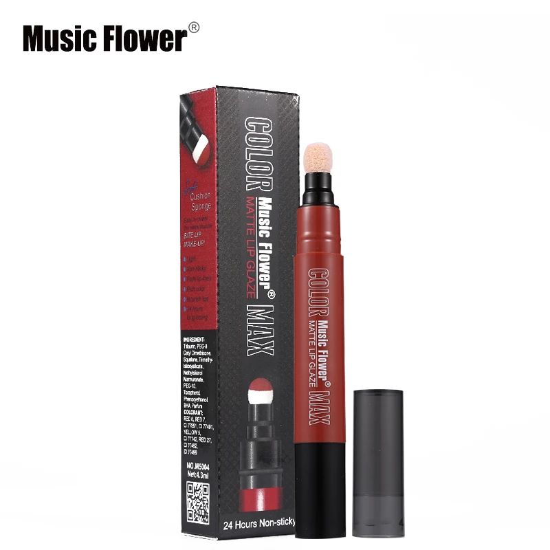 Бренд Music Flower вращающаяся мягкая губка для макияжа губная помада матовая 6 цветов
