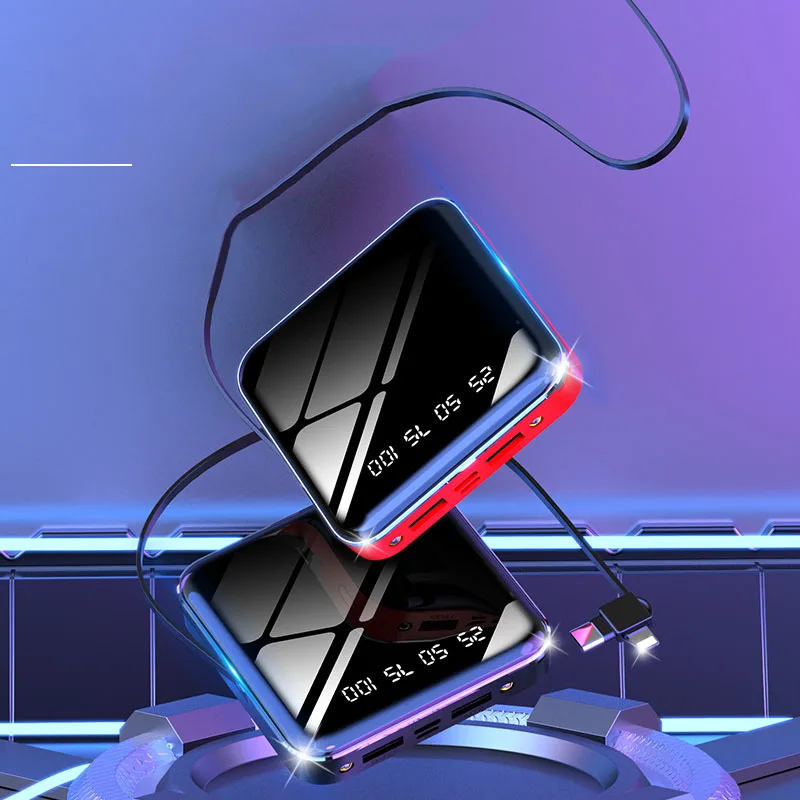 CASEIER Power Bank 10000 мАч для iPhone портативное зарядное устройство с кабелем LED зеркало