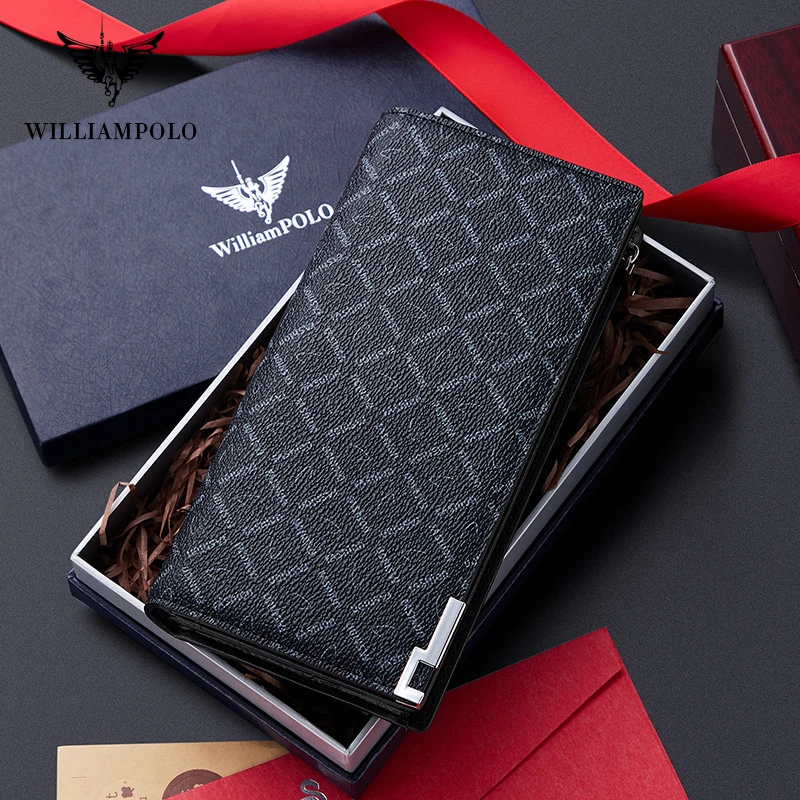 

WILLIAMPOLO Fashion Men's Wallet Clutch Bag Men's Wallets Mens Wallet Man Purse Leather Genuine Luxury Card Holder Coin Zipper