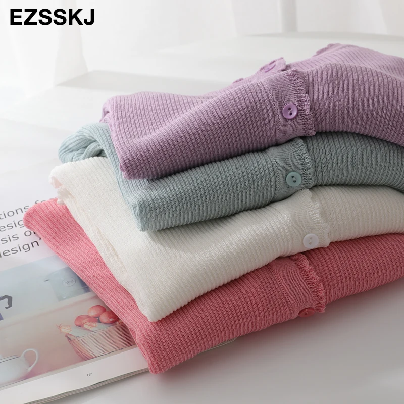 summer short thin knit Fungus crop cardigans Women button Cardigans coat Outwear female Sun protection o-neck chic jacket |