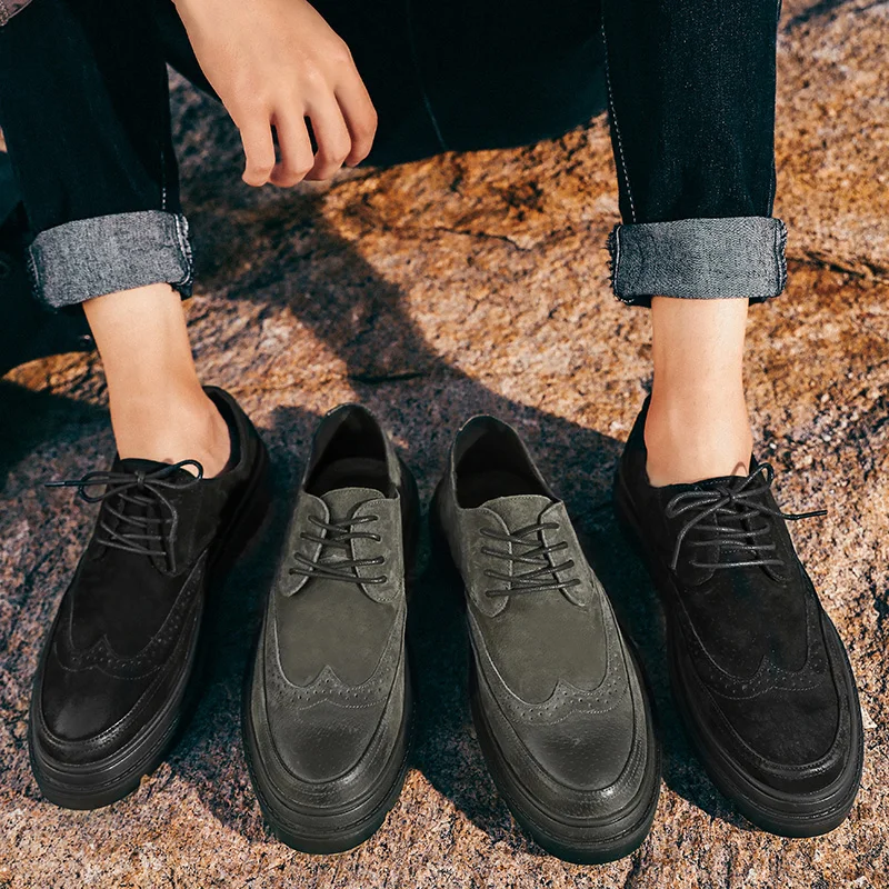 

Trend Casual Shoes Men Oxford Wedding party shoes suede Leather Dress brouge Men shoes lace pu Flats Waterproof Men Dress Shoes