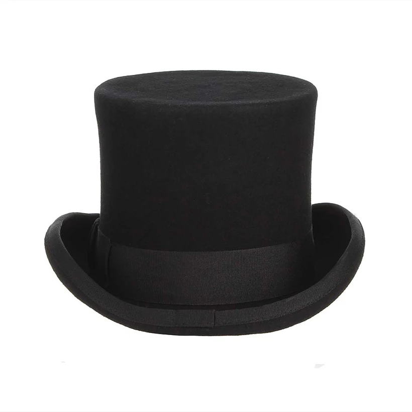 13cm 100% Wool Felt Top Hat For Men/Women Costume Fedora Derby Magician Hat New Cylinder Hat Topper Mad Hatter Magic Party