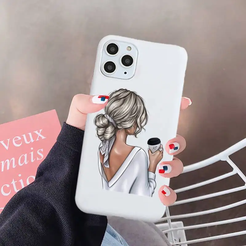 

Beautiful girl rear view ins Phone Case White Candy Color for iPhone 6 7 8 11 12 s mini pro X XS XR MAX Plus